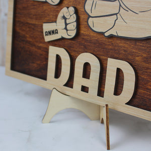 First Bump - Personalized Layered Wood Sign Stand - Father's Day Gift For Dad, Grandpa - Wood Sign - GoDuckee