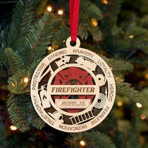 Bravery Loyalty Heroic - Personalized Layered Wood Ornament, Christmas Gift For Firefighter - Ornament - GoDuckee