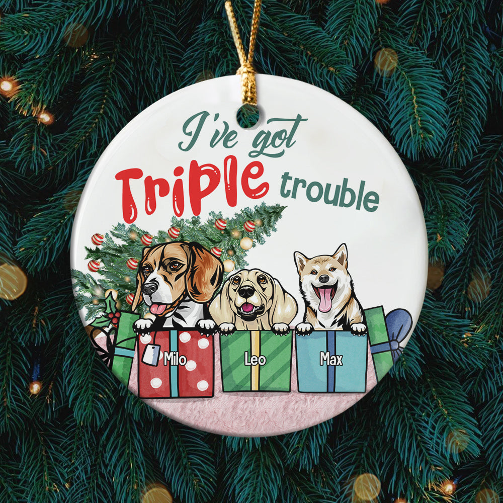 Dog/Cat I've Got Double Trouble, Personalized Ceramic Circle Ornament - Ornament - GoDuckee