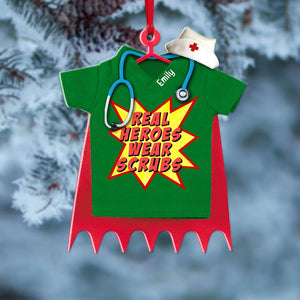 Nurse Real Heroes Wear Scrubs, Personalized Ornament, Christmas For Nurse, Healthcare Worker - Ornament - GoDuckee