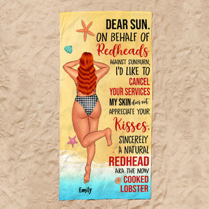 Dear Sun On Behalf Of Redhead - Personalized Beach Towel - Gifts For Redhead Girl, Summer Gift For Her, Wife - Beach Towel - GoDuckee