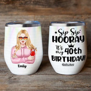 Personalized Birthyear Wine Tumbler - Drinking Women - Sip Sip Hooray - Wine Tumbler - GoDuckee