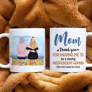 Mom, Thank You For Raising Me, Gift For Mom, Personalized Mug, Mom And Daughter Sitting Mug, Mother's Day Gift - Coffee Mug - GoDuckee