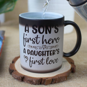 Dad A Son's First Hero A Daughter's First Love, Personalized Magic Mug, Father's Day Gifts - Magic Mug - GoDuckee
