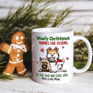 Woofy Christmas Thanks For Picking Up Our Stuff, Personalized Dog Christmas Mug, Christmas Gift - Coffee Mug - GoDuckee