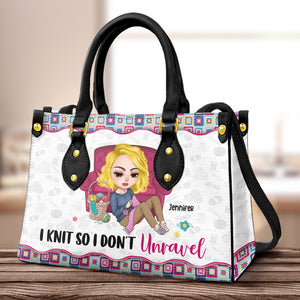 Knitting I Knit So I Don't Unravel - Personalized Leather Bag - Leather Bag - GoDuckee