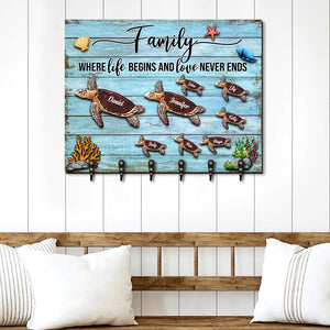 Family Where Life Begins And Love Never Ends - Personalized Wood Key Hanger - Wood Sign - GoDuckee