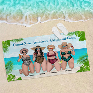 Tanned Skin, Sunglasses, Drinks - Personalized Beach Towel - Gift For Salty Sisters, Best Friend, Girls Trip - Leopard Pattern - Beach Towel - GoDuckee