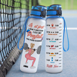 Personalized Gym Girl Water Tracker Bottle - If At First I Don't Succeed I Fix My Ponytail GYM2104 - Water Bottles - GoDuckee