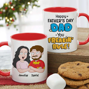 Happy Father's Day Dad You Freakin' Rule!, Personalized White Mug, Gift For Dad, Father's Day Gift - Coffee Mug - GoDuckee