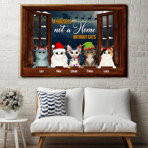 Personalized Christmas Cat Poster - A House Is Not A Home Without Cats - Window Frame - Poster & Canvas - GoDuckee