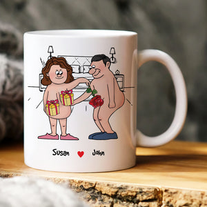 You Can't Say Happiness Without Saying Penis, Horny Couple White Mug - Coffee Mug - GoDuckee