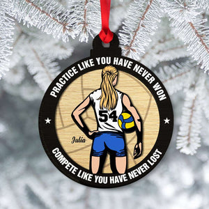 Practice Like You Have Never Won, Personalized Volleyball Wood Ornament - Ornament - GoDuckee