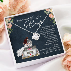 Couple To My Beautiful Bride - Personalized Love Knot Necklace - Jewelry - GoDuckee