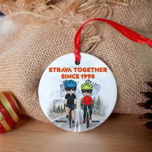 Cycling Couple Ride Together Ceramic Ornament, Personalized Gift - Ornament - GoDuckee