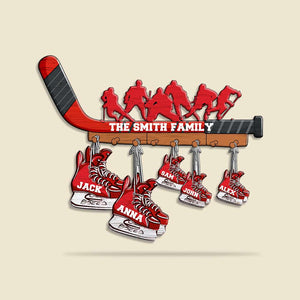 Hockey Family, Personalized Hockey Stick and Skate Wood Sign, Hockey Home Decor - Wood Sign - GoDuckee