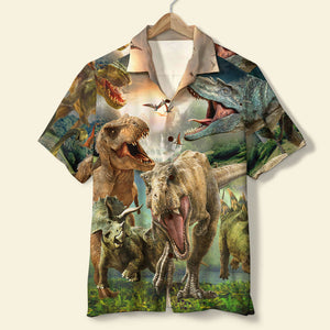 Angry Dinosaur Hawaiian Shirt - Lost In Jurassic Park - Dinosaur Theme - Hawaiian Shirts - GoDuckee