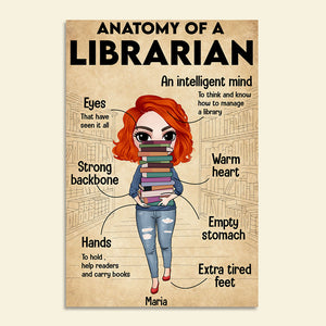 Personalized Librarian Poster - Anatomy Of A Librarian - Library Girl With Stack of Books - Poster & Canvas - GoDuckee