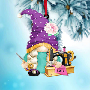 Gnome Sewing And Quilting Custom Shape Ornament - Ornament - GoDuckee