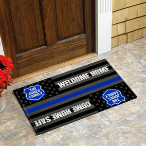 Police Doormat - Welcome Home, Come Home Safe - Custom Police's Name - Thin Blue Line Flag Theme - Doormat - GoDuckee