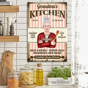 Personalized Cooking Woman Metal Sign - Grandma's Kitchen Open 24 Hours - Metal Wall Art - GoDuckee