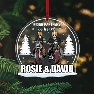 Riding Partners In Heart Personalized Biker Couple Ornament, Christmas Tree Decor - Ornament - GoDuckee