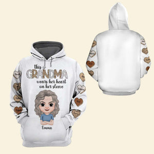 Wears Her Heart On Her Sleeve, Personalized 3D AOP Shirt, Grandma 3D Leopard Pattern Shirt, Mother's Day, Birthday Gift For Grandma - AOP Products - GoDuckee