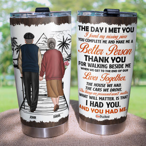 The Day I Met You I Found My Missing Piece Personalized Elder Couple Tumbler Cup - Tumbler Cup - GoDuckee