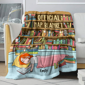 Personalized Cartoon Sleeping Girl Blanket - Book Lover - Official Nap Blanket BOOK2104 - Blanket - GoDuckee