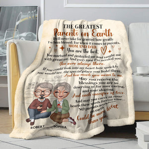 Parents The Greatest On Earth, Personalized Couple Blanket, Meaningful Gift For Mom and Dad - Blanket - GoDuckee