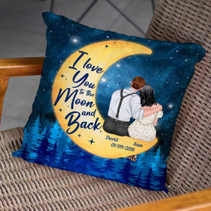 I Love You To The Moon And Back, Couple Moon Lover - Pillow - GoDuckee