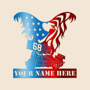 Dirt Track Racing Personalized Independence Day Metal Sign - Metal Wall Art - GoDuckee