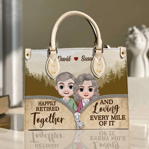 Happily Retired Together, Personalized Leather Bag, Gift For Couple - Leather Bag - GoDuckee