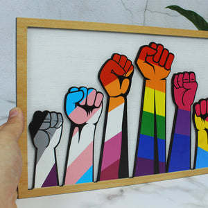 LGBT Raising Hands For Equality Layered Wood Sign Stand - Wood Sign - GoDuckee
