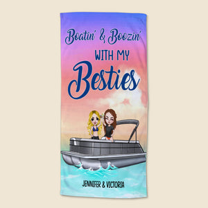 Beachin' And Boozin' With My Besties - Personalized Beach Towel - Gifts For Pontoon Lovers, BFF, Besties Fol7-Vd2 - Beach Towel - GoDuckee