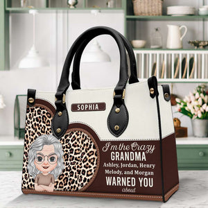 The Crazy Grandma They Warned You About, Personalized Leather Bag, Cool Grandma Leopard Bag, Gift For Grandma - Leather Bag - GoDuckee