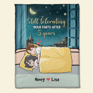 Personalized Cartoon Sleeping Couple Blanket - Still Tolerating Your Farts After 5 Years - Blanket - GoDuckee