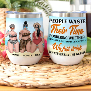 Personalized Bikini Girls Trip Wine Tumbler - We Just Drink Whatever's In The Glass - Leopard Pattern - Wine Tumbler - GoDuckee