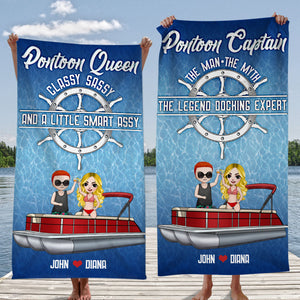 Pontoon Captain The Man The Myth - Personalized Beach Towel - Gifts For Him, Husband - Beach Towel - GoDuckee