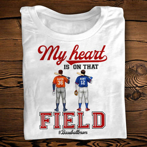 My Heart Is On That Field, Personalized Shirt, Baseball Mom Cheering Shirt, Mother's Day Gift, Birthday Gift For Mom - Shirts - GoDuckee