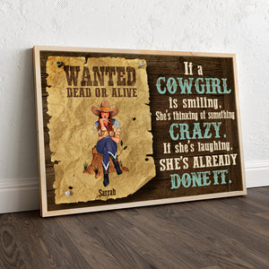 Personalized Sitting Cowgirl Poster - Wanted Dead Or Alive, It's A Cowgirl Is Smilling - Poster & Canvas - GoDuckee