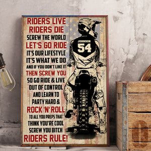 Vintage Motocross Poster - Custom Name, Number Rider - Riders Live Riders Die - American Flag - Poster & Canvas - GoDuckee
