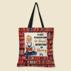 Personalized Book Tote Bag Girl Reading Book If Lost Please Return To Closest Bookstore - Tote Bag - GoDuckee