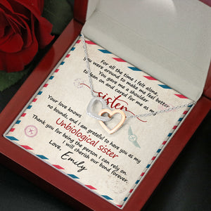 Unbiological Sister Interlocking Hearts Necklace - Custom Name - Stamp Postage - Jewelry - GoDuckee