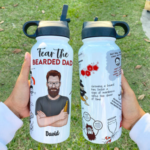 Personalized Bearded Man Water Bottle - Fear The Bearded Dad - Water Bottles - GoDuckee