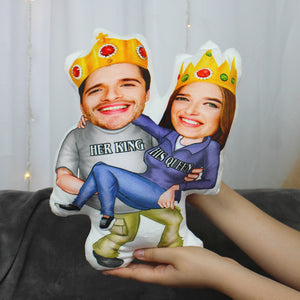 Custom Face Pillow, Love Family, Couple Her King - His Queen - Pillow - GoDuckee