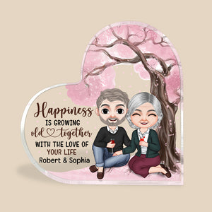 Happiness Is Growing Old Together With The Love Of Your Life, Anniversary Drinking Couple Heart Shaped Acrylic Plaque - Decorative Plaques - GoDuckee