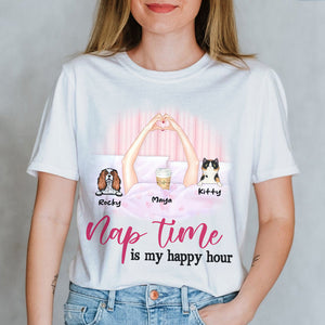 Nap Time Is My Happy Hour, Personalized Nap Queen, Dog & Cat Shirt - Shirts - GoDuckee