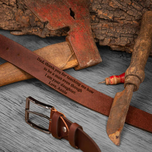 Dad Thanks For Teaching Me How To Be A Man, Personalized Men's Belt, Father's Day Gift, Birthday Gift For Dad - Belts - GoDuckee