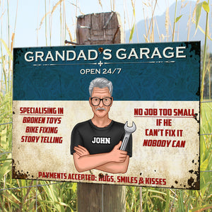 Open 24/7 - Personalized Fixing Grandpa Metal Sign - Grandad's Garage - Gift For Dad - Metal Wall Art - GoDuckee